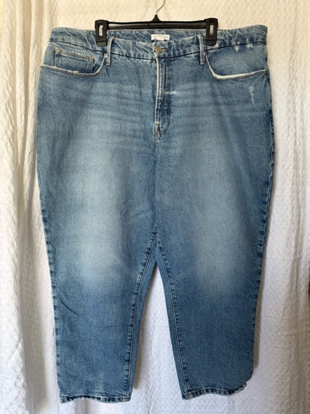 Good American Distressed Straight Leg Jeans Size 18 Light Wash